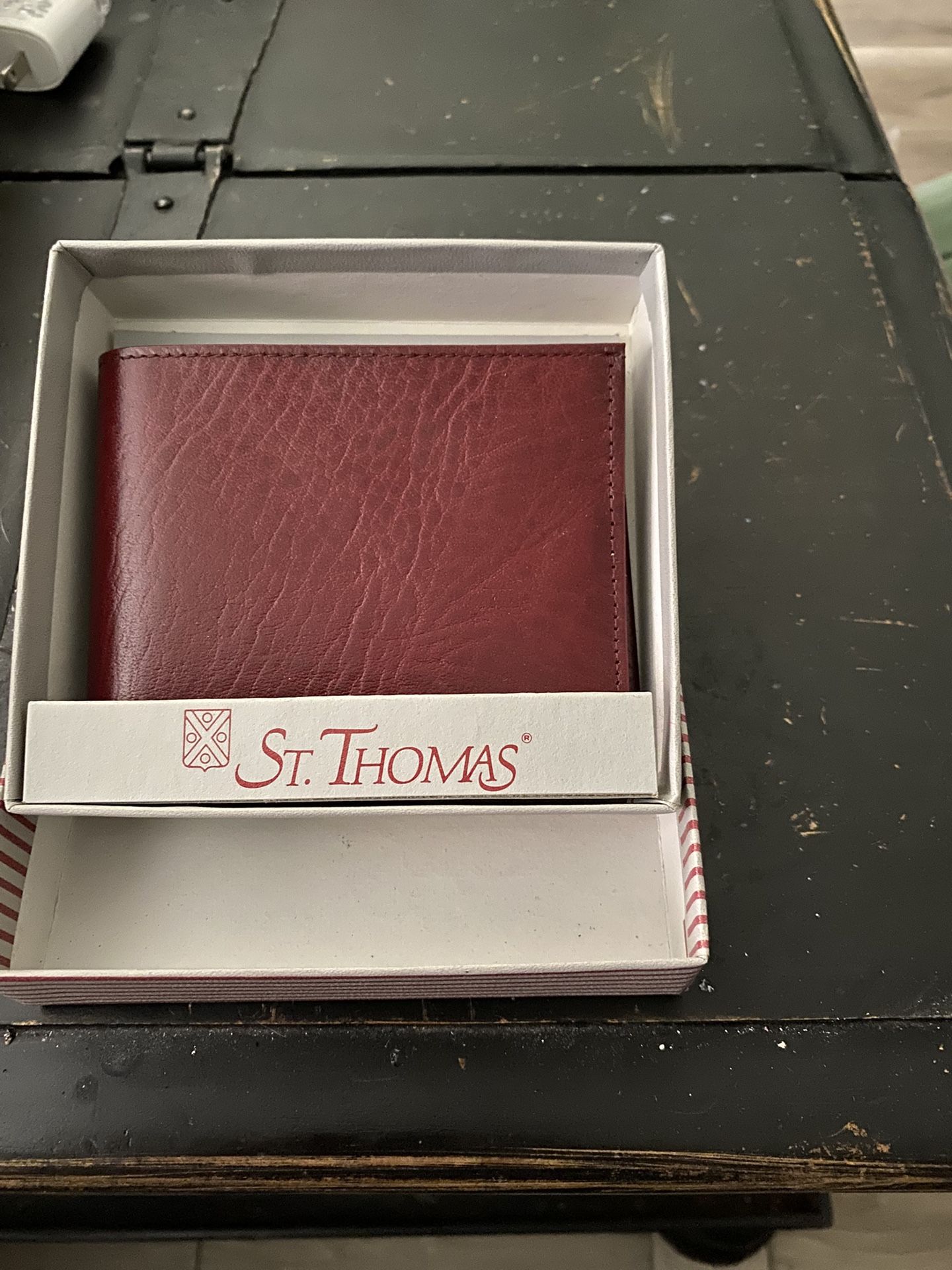 Vintage leather wallet by St. Thomas new old stock brown leather bifold wallet with tags
