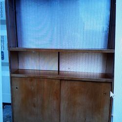 Mid Century Bookcase Hutch With Shelves Sliding Glass Doors Aluminum Tiles
