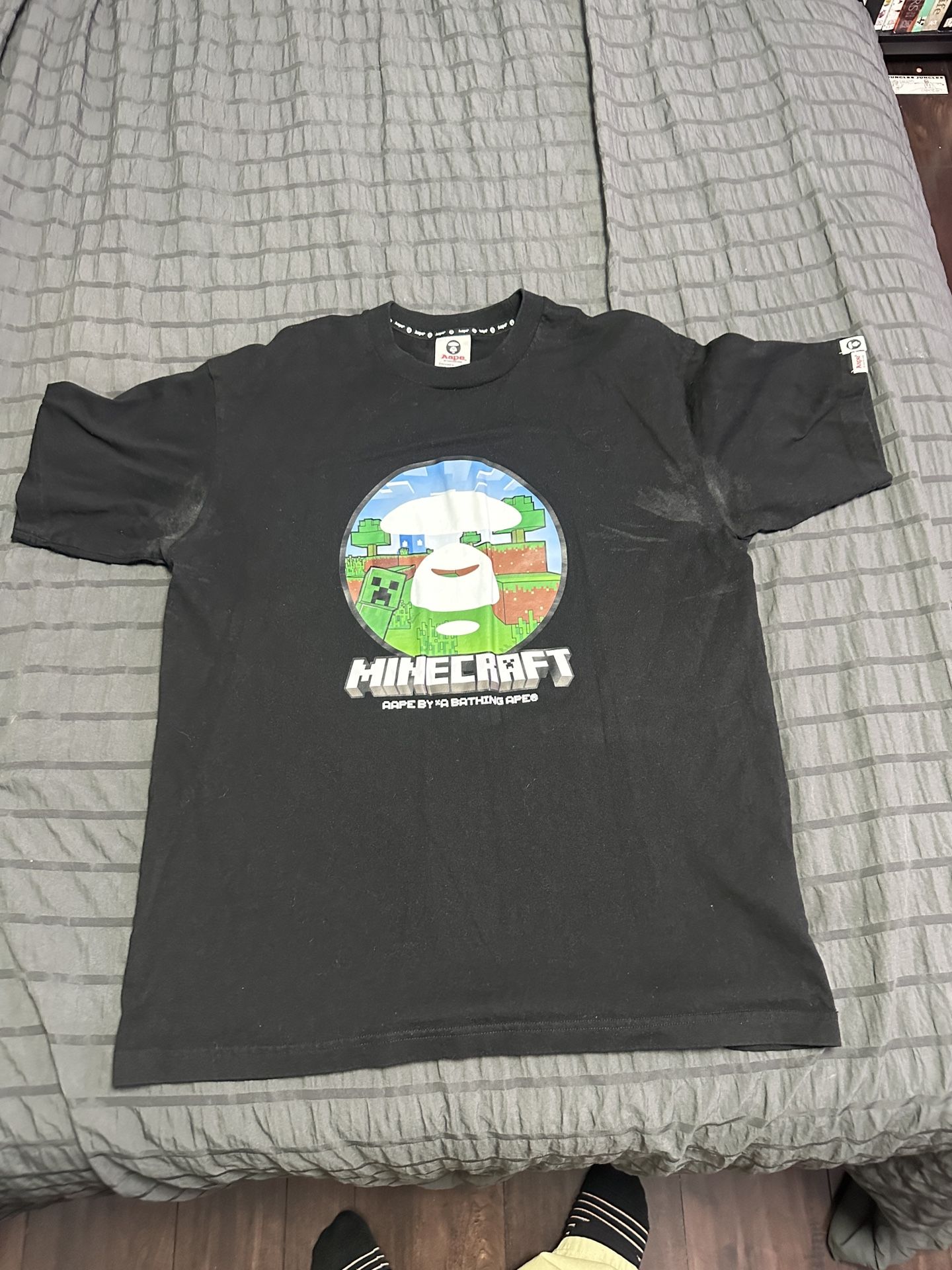 BAPE x Minecraft black cotton streetwear tee AAPE