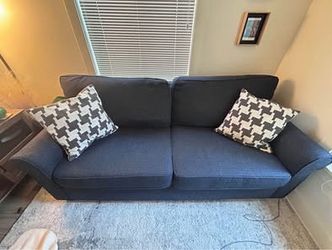 World Market Navy Blue Sofa Couch – Clean, Modern, Pet-Free