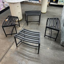 Coated Black Metal Outdoor Stool Bench, Metal Curved Fire Pit Bench Set of 4, Outdoor Fire Pit Seating, Steel Backless