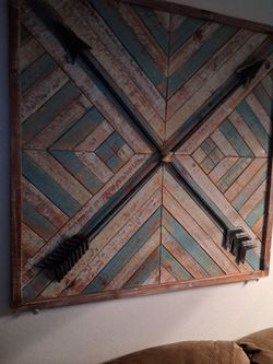Rustic Wood Wall Art with Metal Arrows