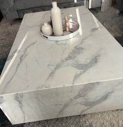 47” White & Gray Faux Marble Modern Block Coffee Table