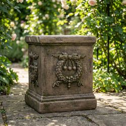 17 Inch Sculptural Garden Plinth Base Statue, Embossed Design