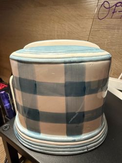 Blue Gingham Ceramic Napkin Holder