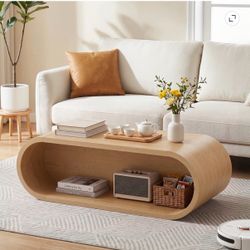 Oval Wood Coffee Table With Center Storage