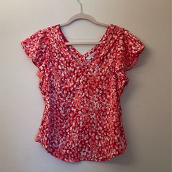 Liverpool Red and White V-Neck Printed Blouse. XSP size