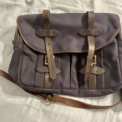 Filson Navy Blue Leather & Canvas Messenger Bag