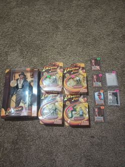 Indiana Jones toy LOT & TOPPS trading cards, autographed & 1 of 1 sketch cards