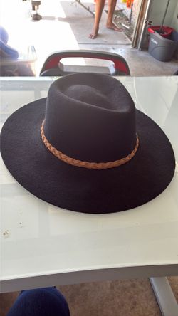 Black Wide Brim Fedora Hat with Braided Band – Women’s