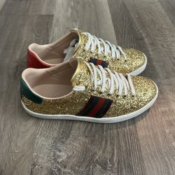 Gucci Gold Glitter Web Ace Sneakers Women’s size 7.5/8