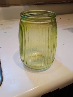 Vintage Green Glass Ribbed Jar / Canister - Retro Decor