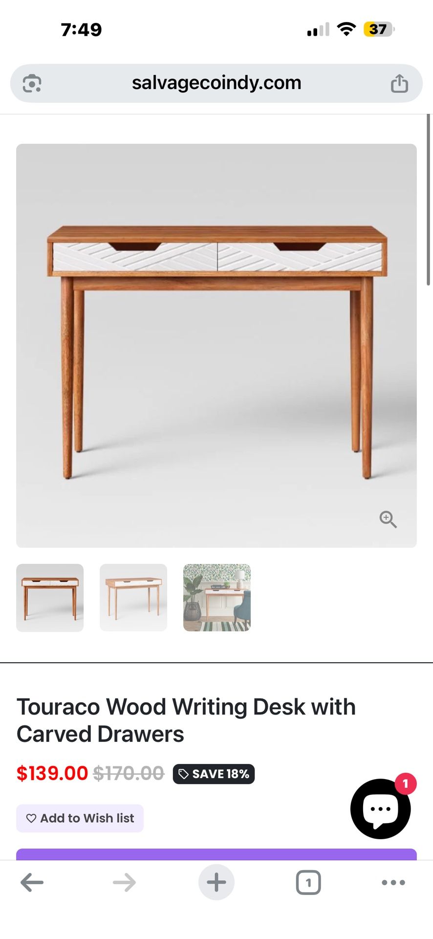 The Touraco Wood Writing Desk with Carved Drawers, often associated with the Threshold brand