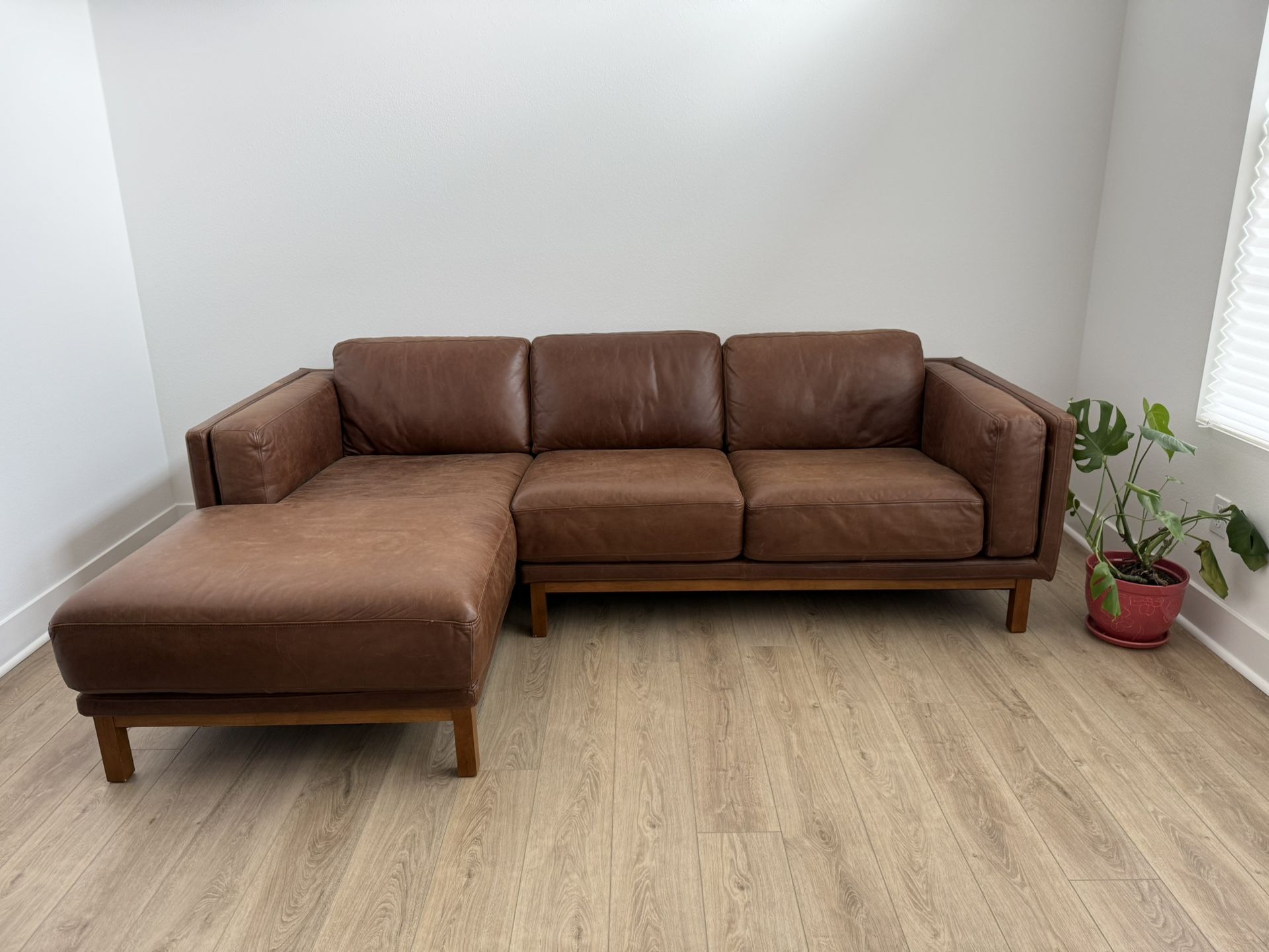 West Elm Delkab Molasses Leather Sofa Right Chaise