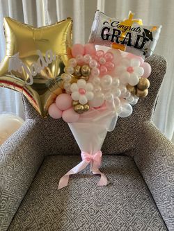 Custom Graduation Balloon Bouquet Pink White Pearl