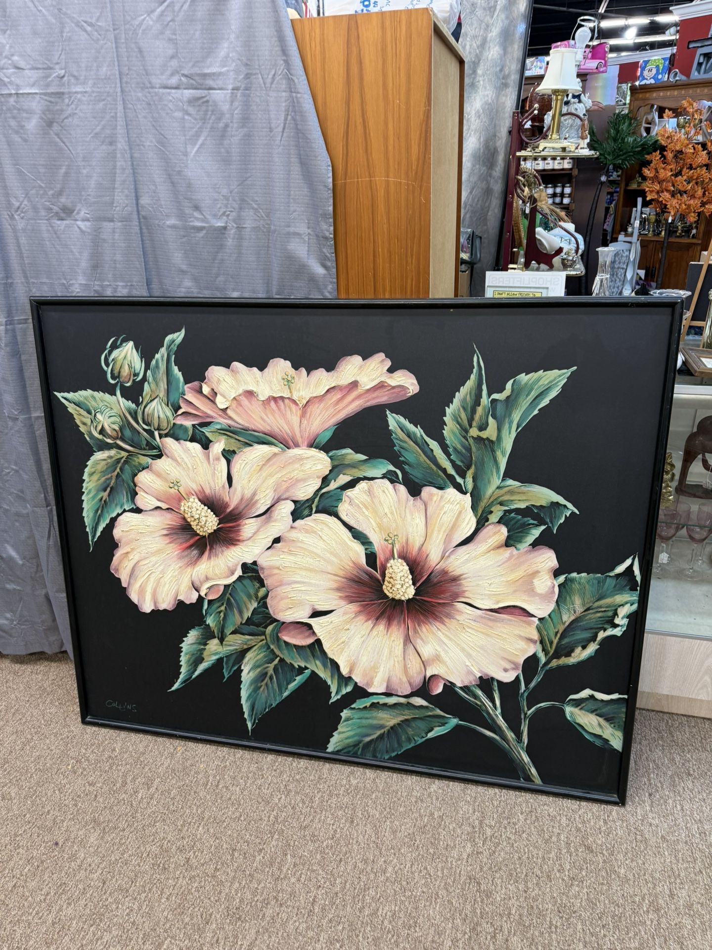 Gorgeous, very large hand painted campus signed by Collins mid-century