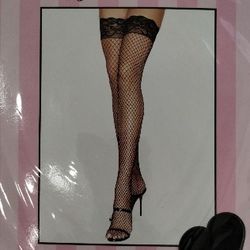 Leg Avenue Lace Top Fishnet Thigh Highs Stockings Black New Women's Halloween Costume 