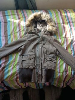 Foreign exchange vintage fur trim zip up