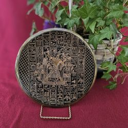 Pharaoh's Legacy: Hand-Etched Ancient Egyptian Brass Plate with Hieroglyphic Majesty