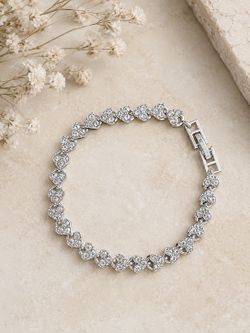 Silver Heart Rhinestone Tennis Bracelet - Sparkling Silver Tone-7”