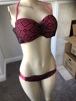 Extra large two piece bikini hot pink black