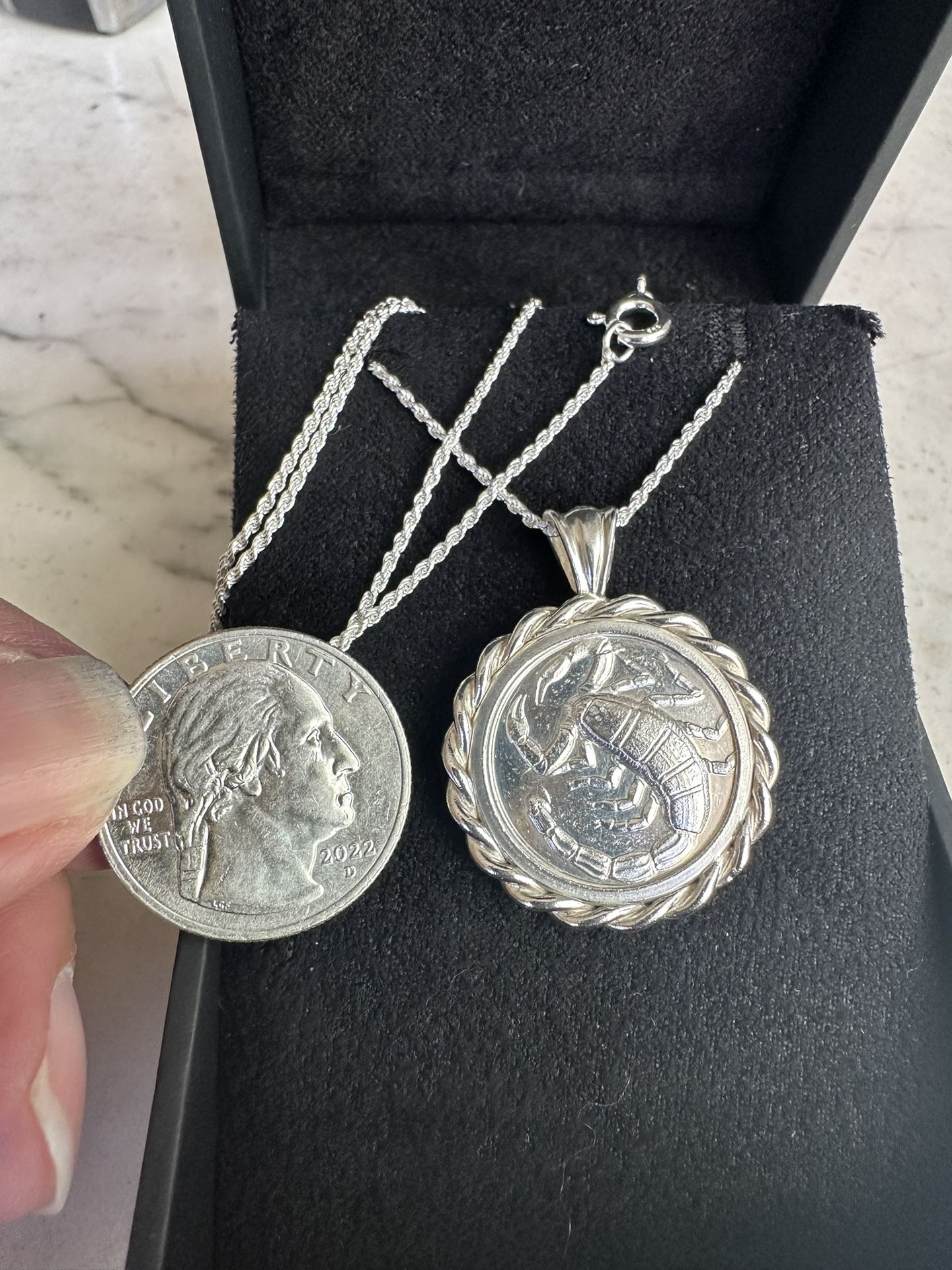 .999 Sterling Silver Double Sided, Collectors Edition Caesar Rufo Zodiac Scorpio Pendant /necklace 22in. 925 Chain ,