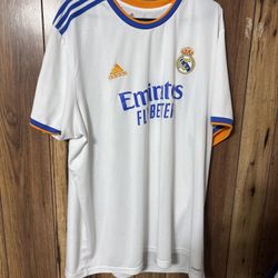 adidas Real Madrid Karim Benzema #9 Emirates Fly Better Soccer Jersey White Blue