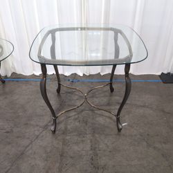 Octagonal Glass Top End Table with Brass Frame
