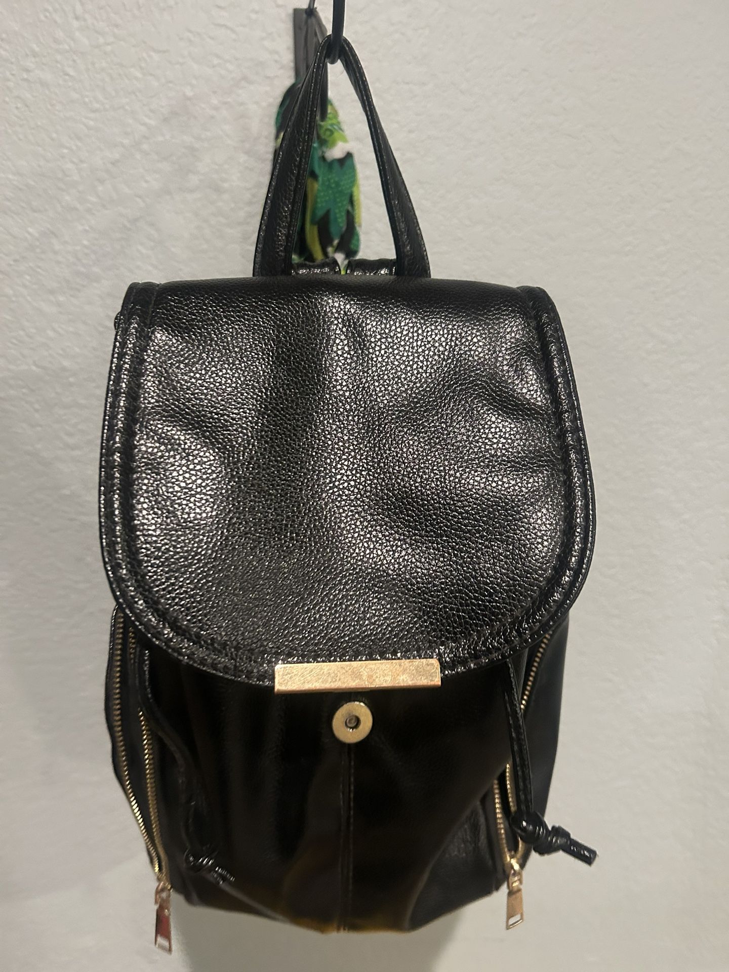 Black Leather mini Backpack