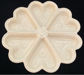 Ceramic divided serving dish: scalloped flower shaped relish dish