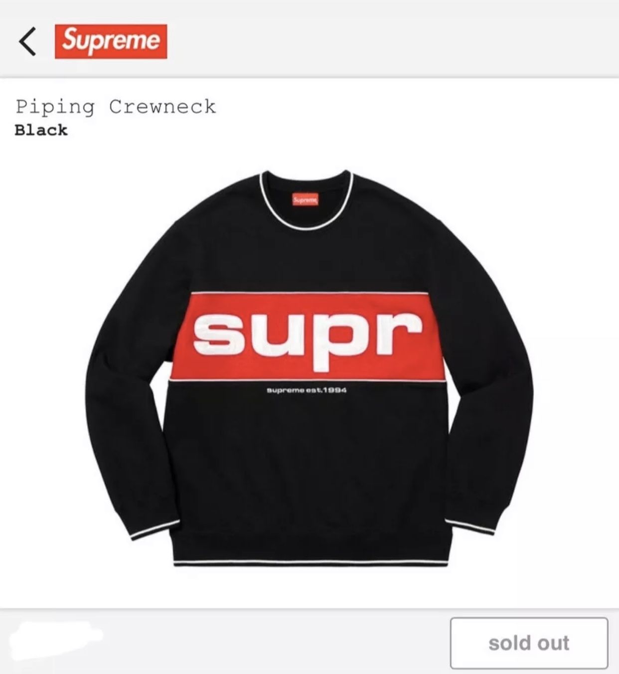 Supreme Piping Crew Neck Black Size Medium Men Sweater 100% Authentic Guarantee. NEGOTIABLE!