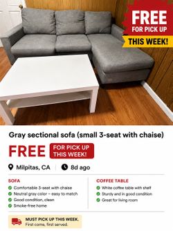 Gray sectional sofa (small 3-seat with chaise
