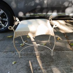 Vintage Wrought Iron Bench Vanity Stool Side Seat Upholstered 