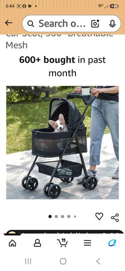 Black Pet Stroller with Canopy and Storage Basket