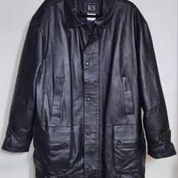 KS Men's Genuine Leather Jacket Size XL - Black