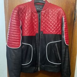 MENS LEATHER MOTO BOMBER JACKET WORN ONCE size L