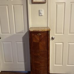 Vintage French Marble-Top Secretary Cabinet (Drop-Front Desk) – 47” Tall