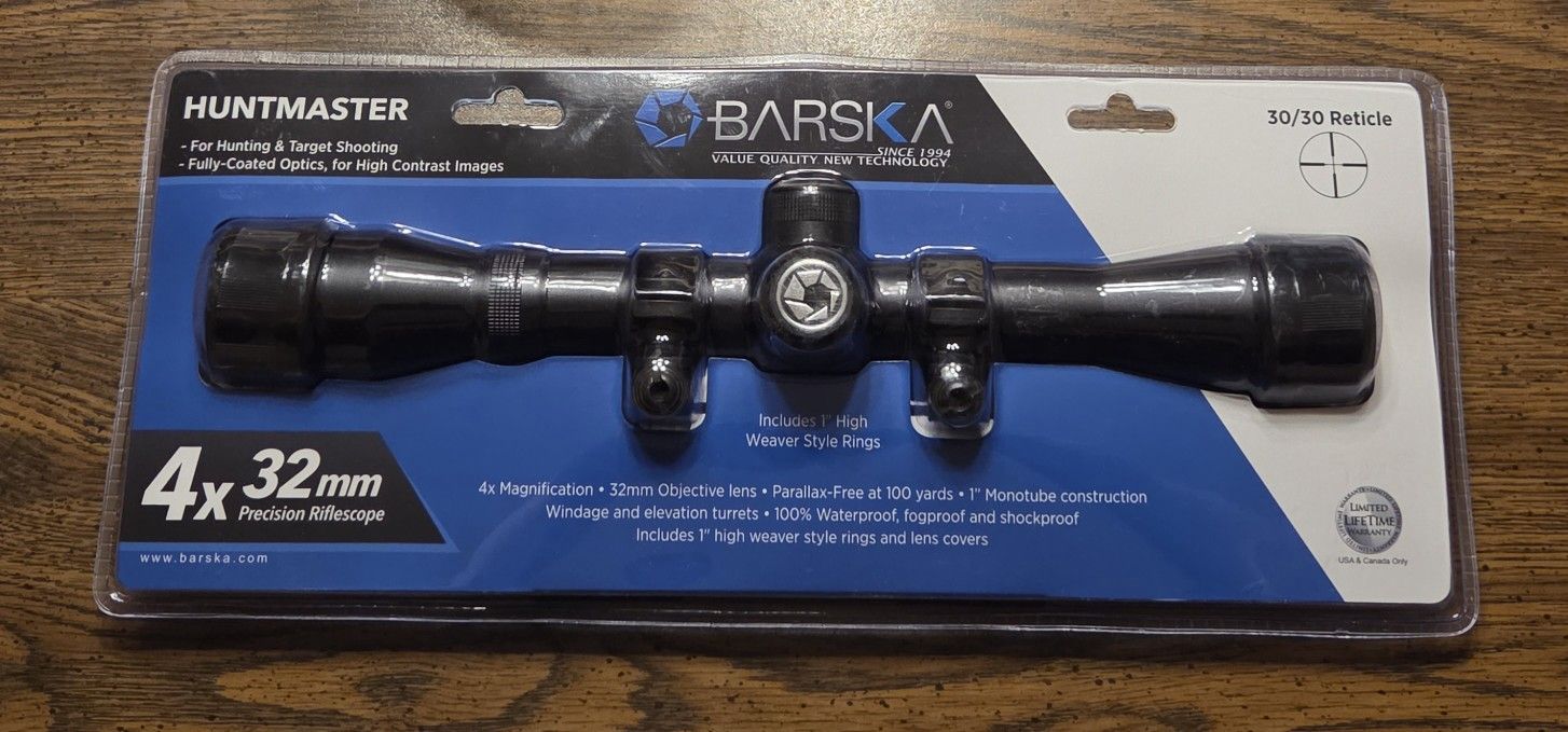 Barska Huntmaster 4x32 Scope New In The Package Includes Scope Rings 