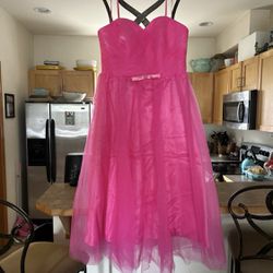 Hot Pink Tea Length Prom Dress