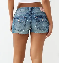 TRUE RELIGION: Joey Low Rise Crystal Cut-Off Shorts Sugar Swirl
