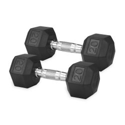 Rubber & Cast Iron Hex Dumbbell Set 20 Lbs (40 Lbs TOTAL). 