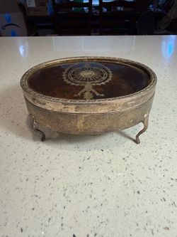 Decorative Tortoiseshell Style Trinket Box with Silver-Tone Trim