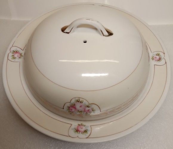 Vintage Handpainted Rising Sun NIPPON Pink Roses And Gold Domed Pancake Server