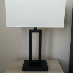 White Indoor Table Lamp with Dimmable On Off Switch Black 65.8" Power Cord Cutout Rectangular White Fabric Shade for Bedroom Hotel Study Bedside Night