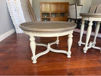 2pc table set white and light brown