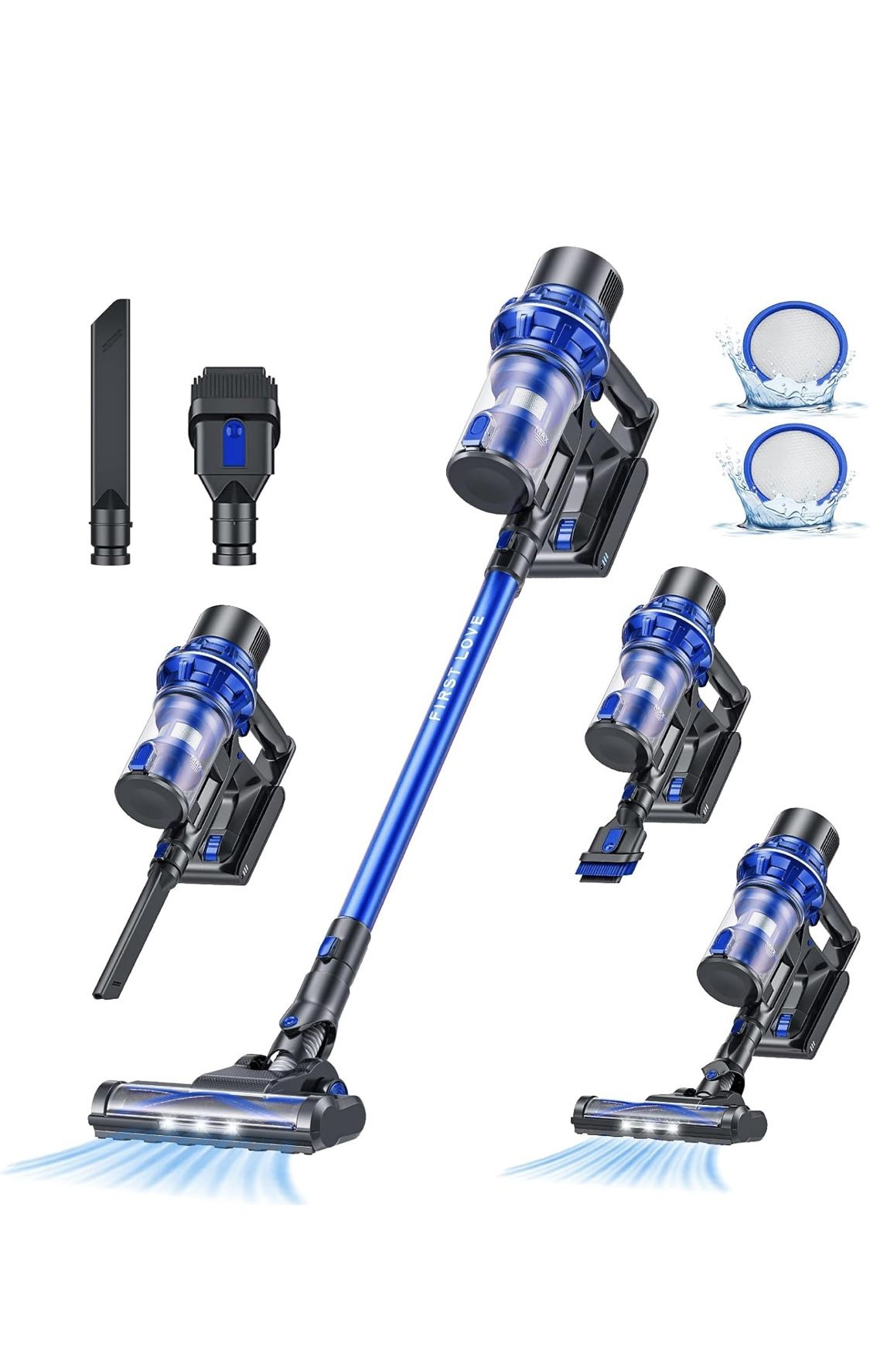 FirstLove Cordless Vacuum Cleaner - High Suction Stick with Up to 45 Mins Runtime, Removable Rechargeable Battery, 6 in 1 Lightweight for Carpet and H