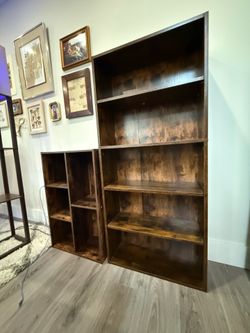 Bookcase set 2 Rustic Dark Brown Wood Bookcase Set