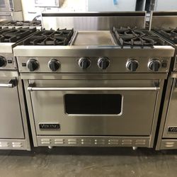 Viking 36” Wide All Gas Range Stove With Griddle In Stainless Steel 