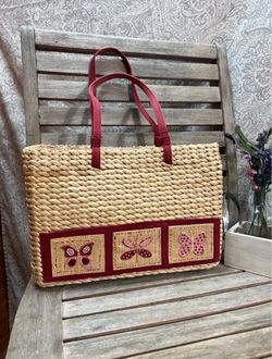 Vintage retro butterfly woven cornhusk medium size tote Bag