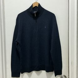 Polo Ralph Lauren Merino Wool 1/4 Zip Blue Sweater Size XL